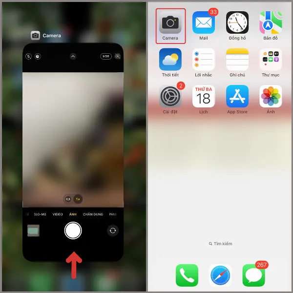 đóng mở lại ứng dụng camera iphone