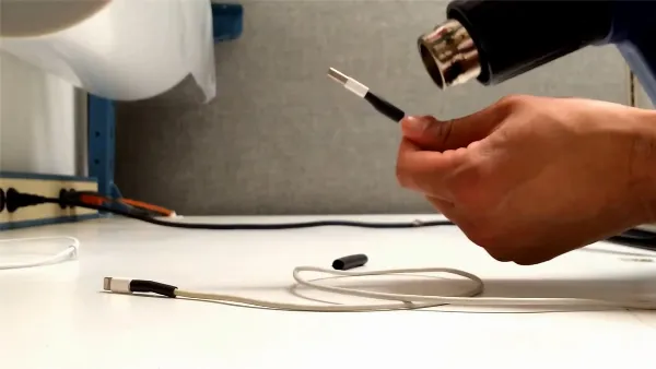 Dùng ống co nhiệt bọc cáp sạc bị hở