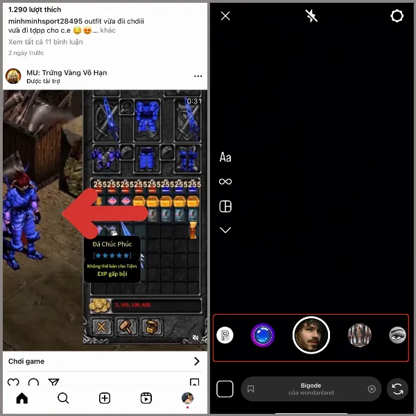 Giao diện chụp ảnh với các filter gợi ý trên Instagram