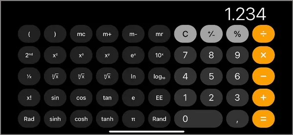 Giao diện máy tính khoa học trên iPhone