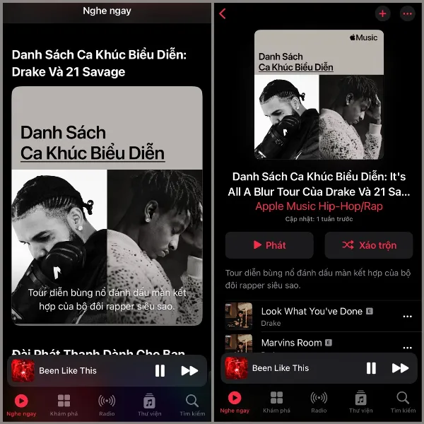 Giao diện Nghe ngay của Apple Music