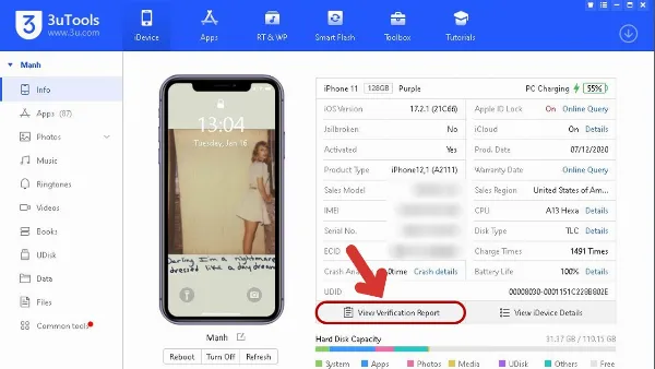 Giao diện phần mềm 3uTools