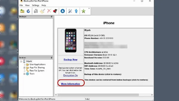 Giao diện phần mềm iBackupBot