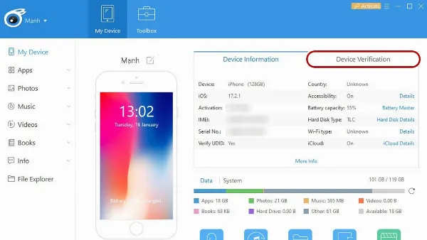 Giao diện phần mềm iTools