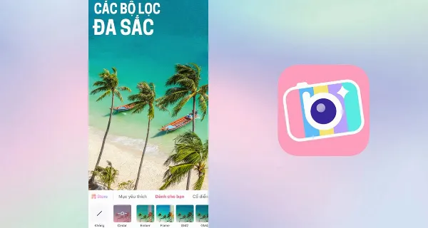 Giao diện ứng dụng Beauty Plus với các tùy chọn chỉnh sửa khuôn mặt