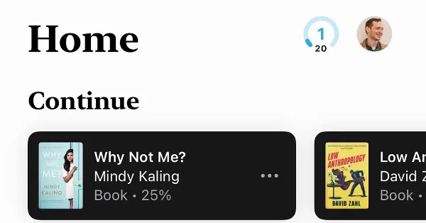 Giao diện ứng dụng Sách trên iOS 18 Beta 4 với nền đen cho phần "Tiếp tục", cải thiện trải nghiệm đọc