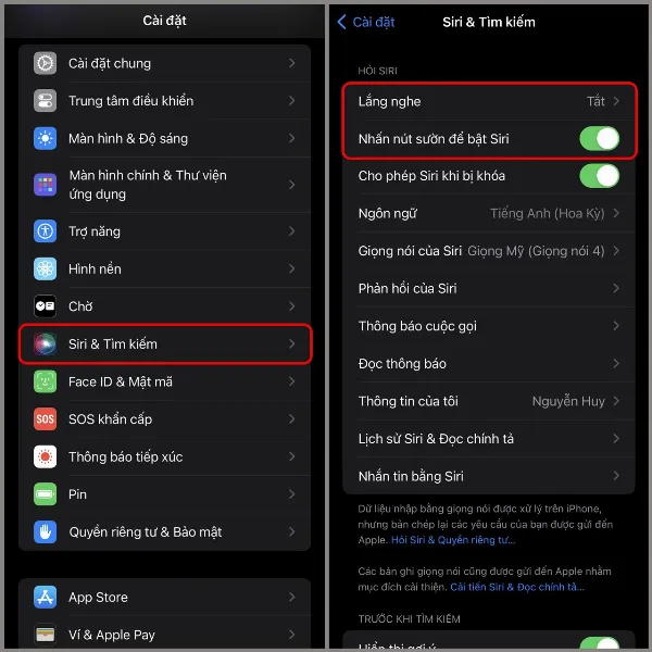 Hai mục cài đặt Siri & Tìm kiếm trên iPhone