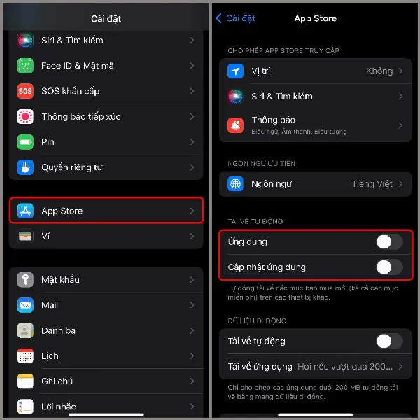 Hình ảnh hướng dẫn cách tắt tự động cập nhật ứng dụng trên iPhone