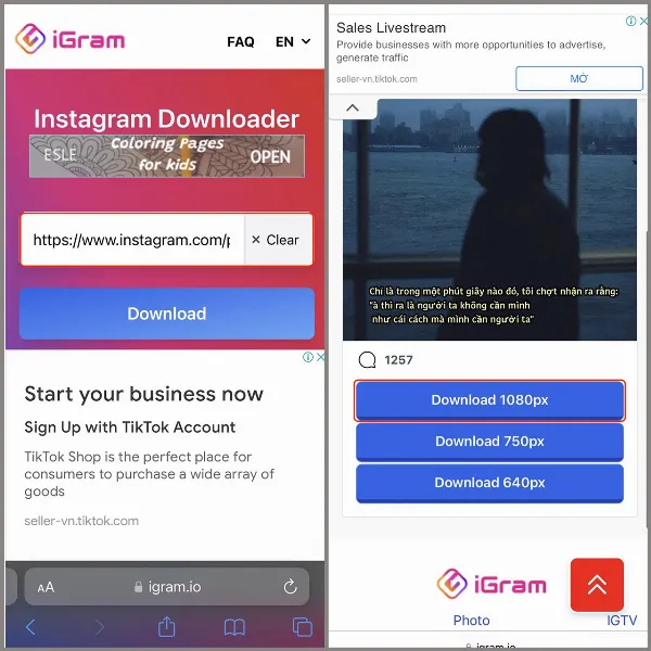 2 cách lưu ảnh trên Instagram vô cùng dễ dàng, giúp bạn lưu lại những bức hình đẹp mà mình thích 3 Hình ảnh hướng dẫn dán liên kết vào ô trống trên trang web igram và tải ảnh