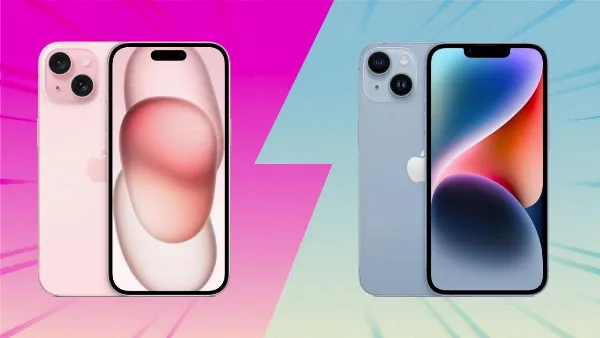 Hình ảnh iPhone 15 và iPhone 14 đặt cạnh nhau