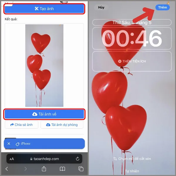 Hình ảnh kết quả sau khi tạo, hiển thị hình nền thú cưng trên Dynamic Island và biểu tượng pin iPhone