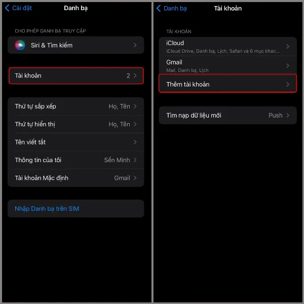 Hình ảnh minh họa bước 2: Chọn Tài khoản và Thêm tài khoản