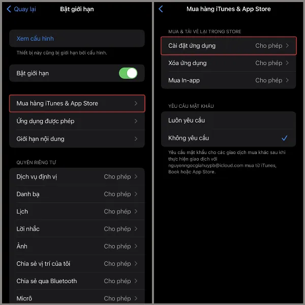 Hình ảnh minh họa các bước kiểm tra cài đặt giới hạn ứng dụng