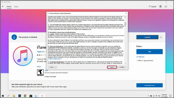 Hình ảnh minh họa thao tác đồng ý điều khoản sử dụng iTunes