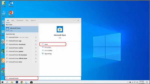 Hình ảnh minh họa thao tác mở Microsoft Store trên Windows
