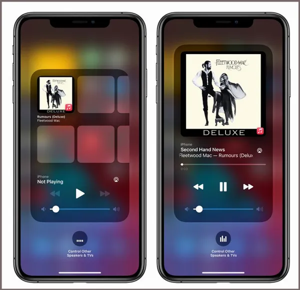 Hình ảnh mô tả giao diện mới của Trung tâm điều khiển và tính năng đề xuất âm nhạc