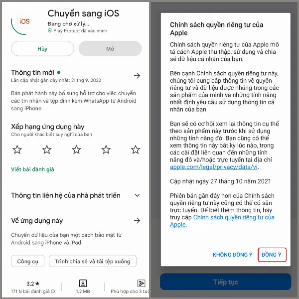 Hình ảnh ứng dụng Chuyển Sang iOS trên Google Play Store
