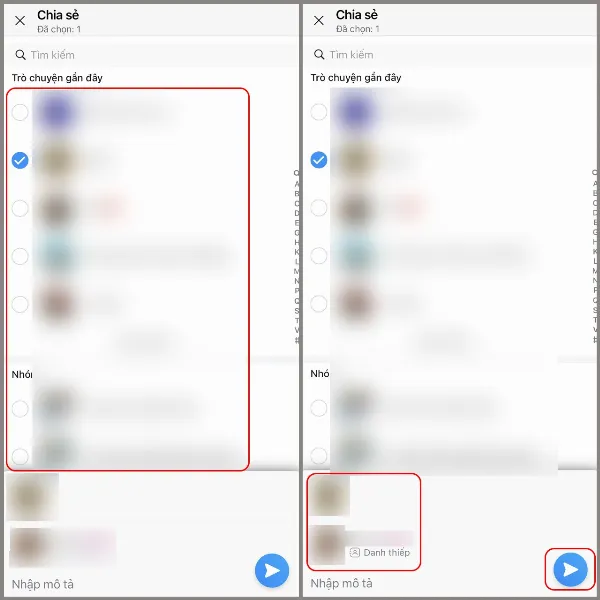 Hoàn tất gửi danh thiếp Zalo