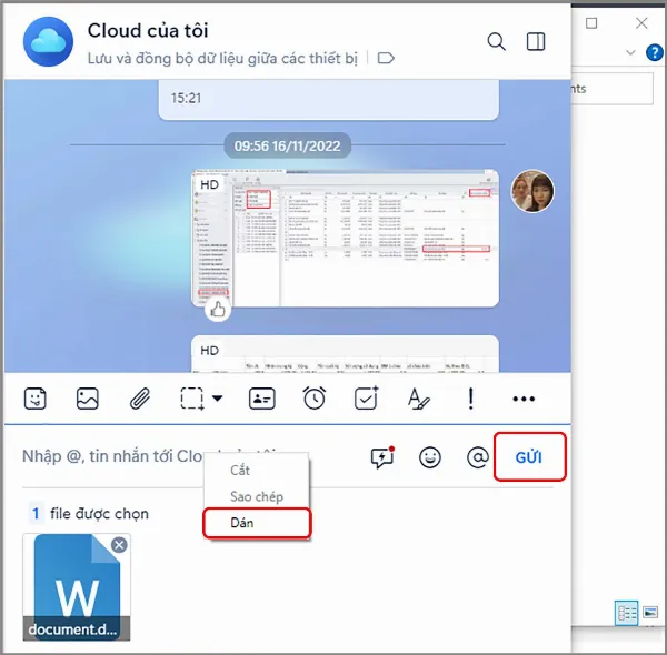 Hướng dẫn cách dán file Word vào mục Cloud của tôi trong Zalo trên máy tính