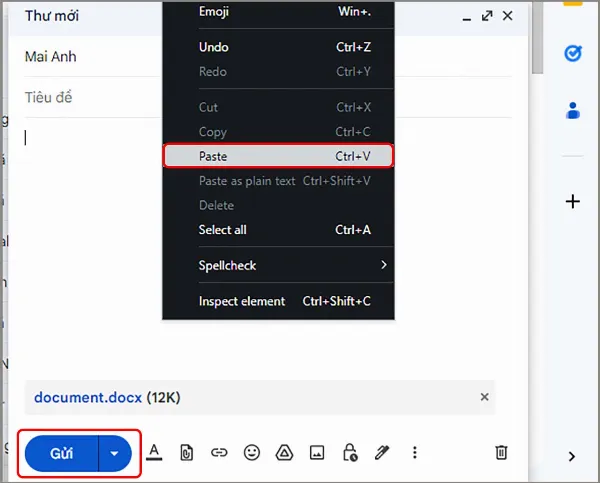 Hướng dẫn cách dán file Word vào nội dung email mới trong Gmail