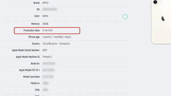 Kết quả hiển thị ngày sản xuất iPhone