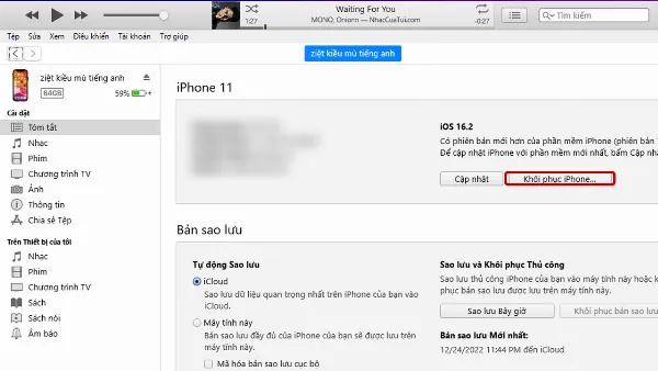 Khôi phục iPhone qua iTunes