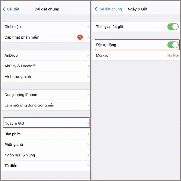 Kích hoạt tính năng đặt tự động 
