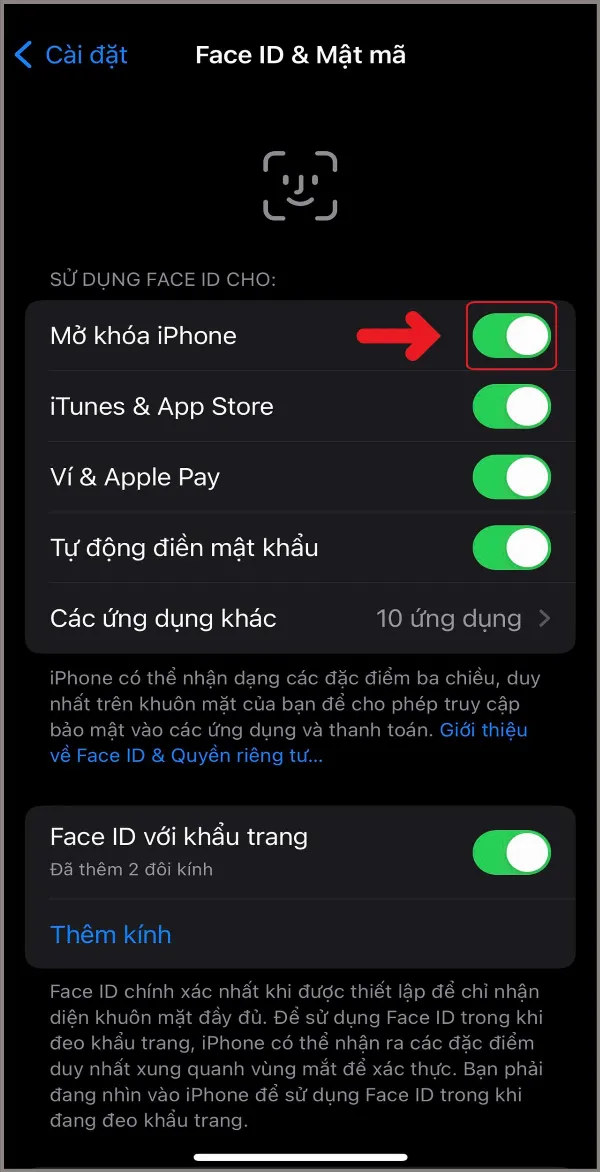 Kích hoạt tính năng mở khoá iPhone bằng Face ID