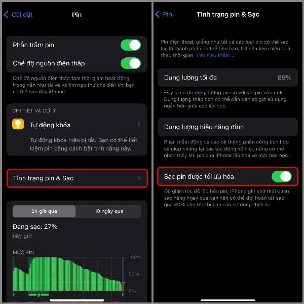 Kích hoạt tính năng Sạc pin được tối ưu hóa