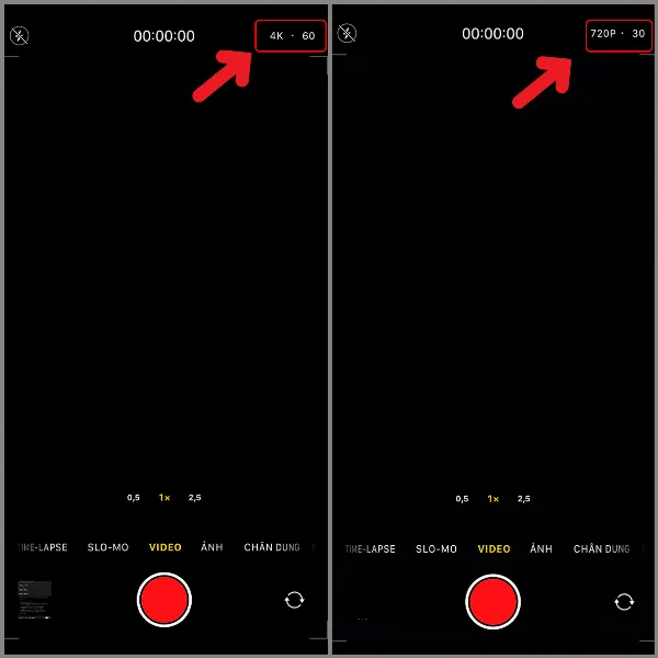 Kiểm tra chế độ quay video 720p trong ứng dụng Camera