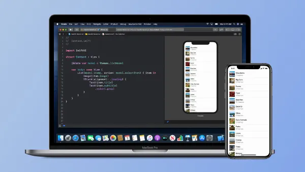 Lập trình viên đang thiết kế giao diện ứng dụng với SwiftUI