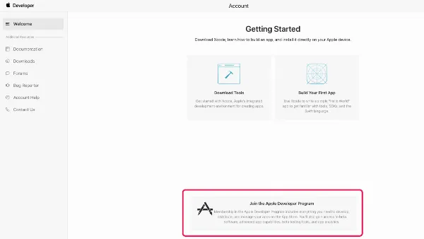 Liên kết "Join the Apple Developer Program"