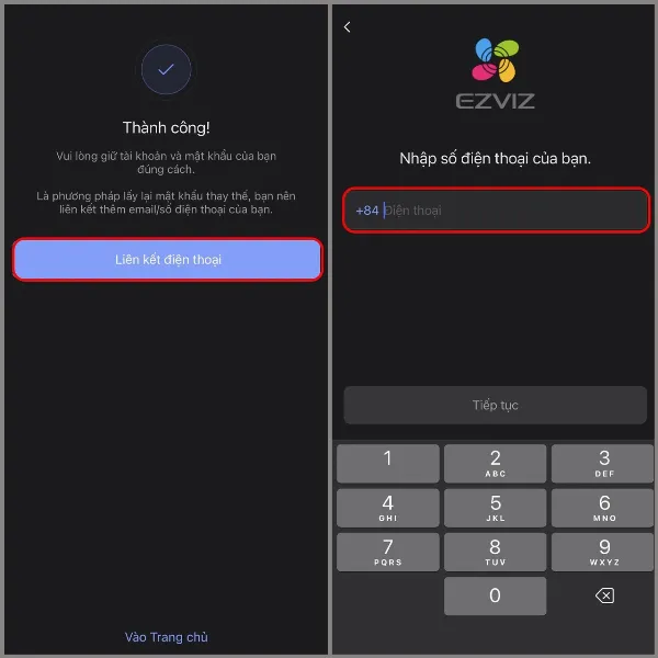 Liên kết số điện thoại với tài khoản EZVIZ