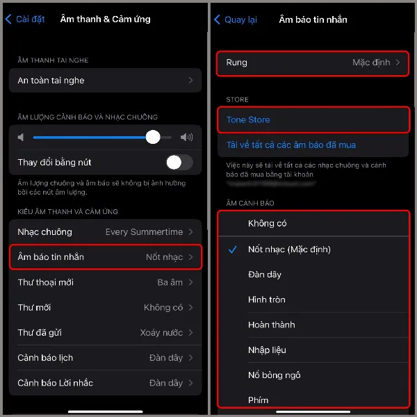 Lựa chọn âm báo tin nhắn yêu thích