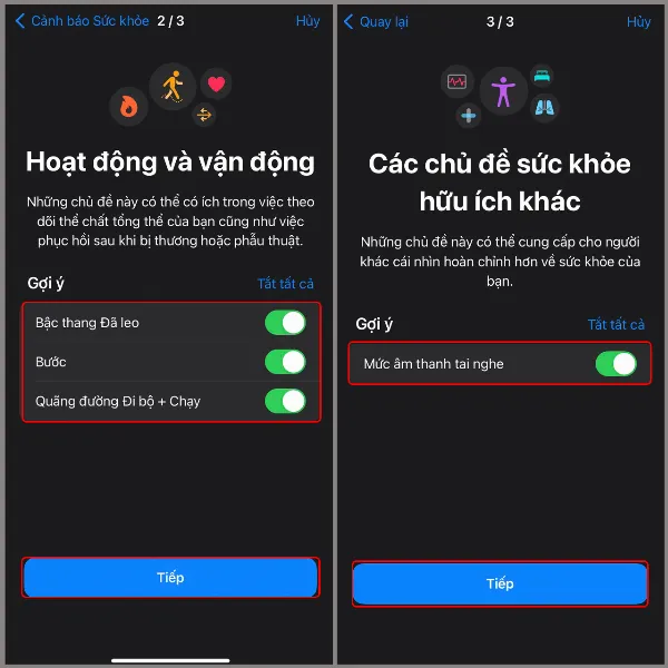 Lựa chọn dữ liệu hoạt động và vận động muốn chia sẻ trên iPhone