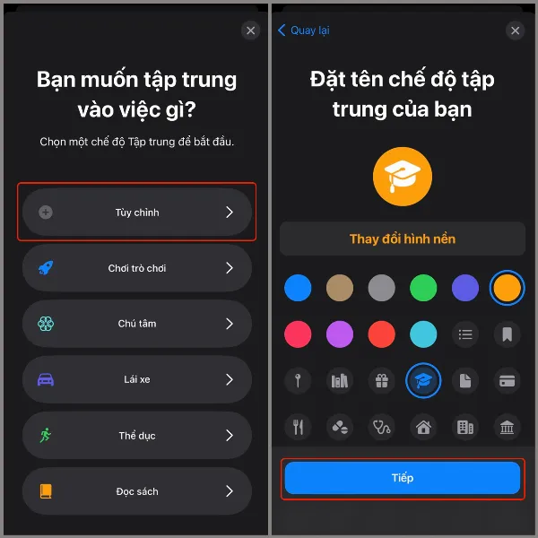 Mách bạn cách chỉnh màn hình khoá iOS 16 theo giờ vô cùng thú vị, giúp chiếc điện thoại luôn được tươi mới 3 Màn hình iPhone hiển thị giao diện tạo chế độ tập trung mới, cho phép người dùng tùy chỉnh tên, màu sắc và biểu tượng