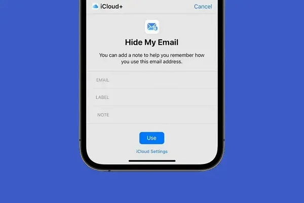 Màn hình iPhone hiển thị giao diện ứng dụng Mail với tính năng Ẩn Địa Chỉ Email được tích hợp, giúp người dùng dễ dàng tạo và quản lý các email ẩn danh
