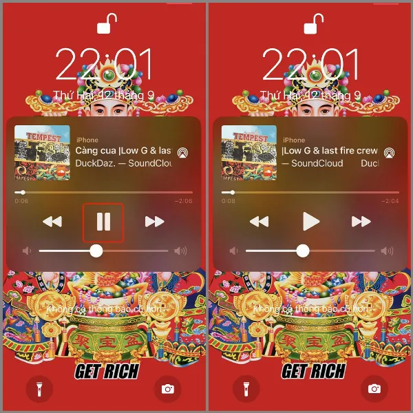 Màn hình khóa iPhone đang hiển thị bài hát đang được tạm dừng