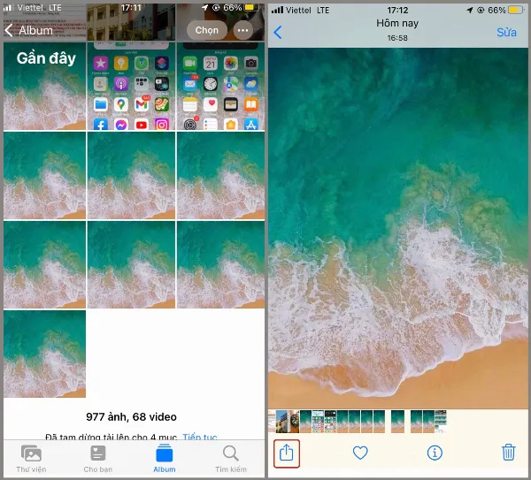 Hình nền iPhone 7, iPhone 7 Plus đẹp và cách tải chỉ với vài bước đơn giản, thao tác dễ dàng ai cũng làm được 2 Màn hình ứng dụng Ảnh trên iPhone hiển thị các tùy chọn chia sẻ