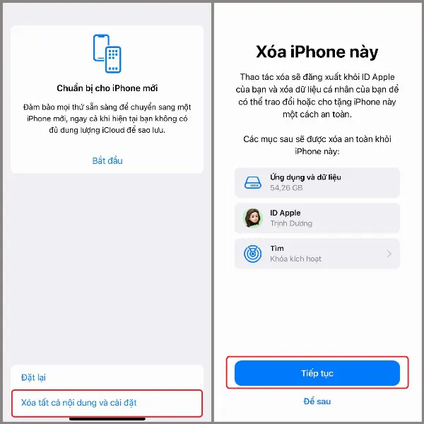 Màn hình xác nhận xoá tất cả nội dung và cài đặt trên iPhone