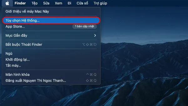 Menu Apple trên MacBook, với tùy chọn "Tùy chọn hệ thống" được chọn