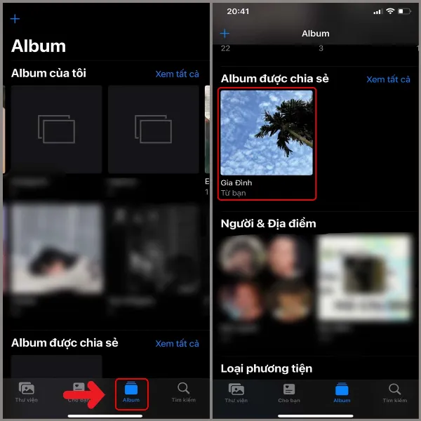 Mở Album được chia sẻ trong ứng dụng Ảnh trên iPhone