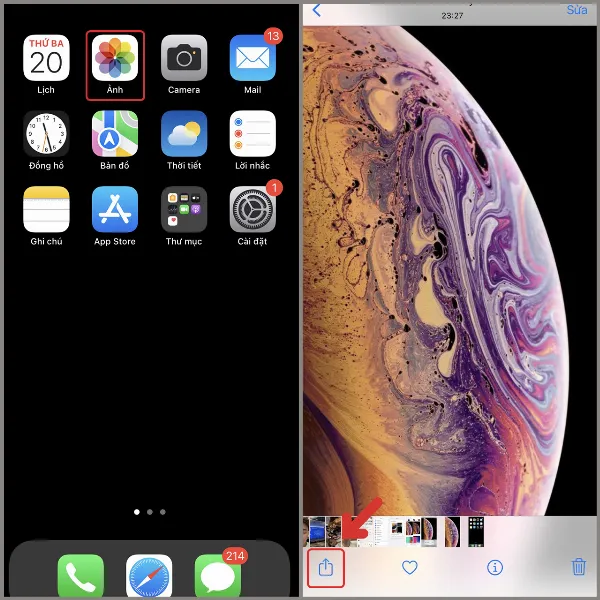 Hình nền iPhone X, iPhone XR, iPhone XS, iPhone XS Max chất lượng 4K đẹp và độc lạ! Xem ngay cách tải nhé 2 Mở ảnh và chọn nút chia sẻ trên iPhone