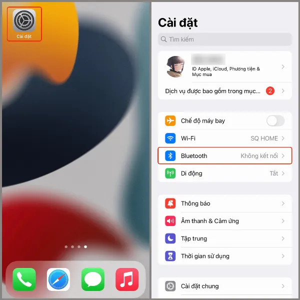 Mở cài đặt Bluetooth trên iPhone để tắt tính năng tự động dừng phát nhạc