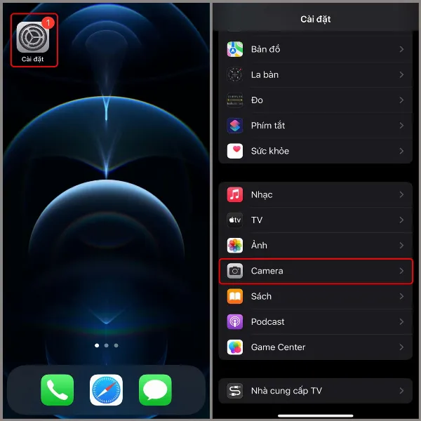 Mở cài đặt Camera trên iPhone