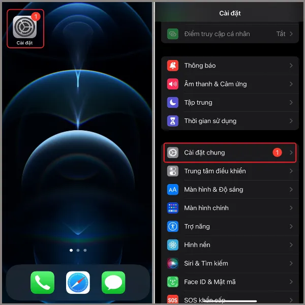 Mở cài đặt chung trên iPhone
