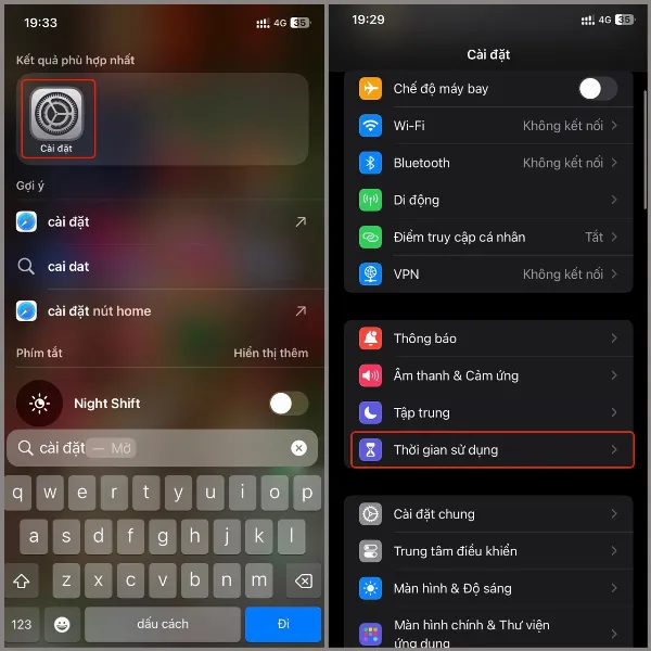 Mở cài đặt Thời gian sử dụng trên iPhone