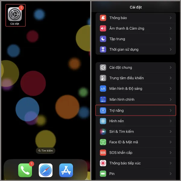Mở Cài đặt trên iPhone, chọn Trợ năng
