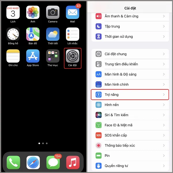 Mở cài đặt trên iPhone