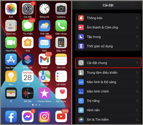 Mở Cài đặt và chọn Cài đặt chung